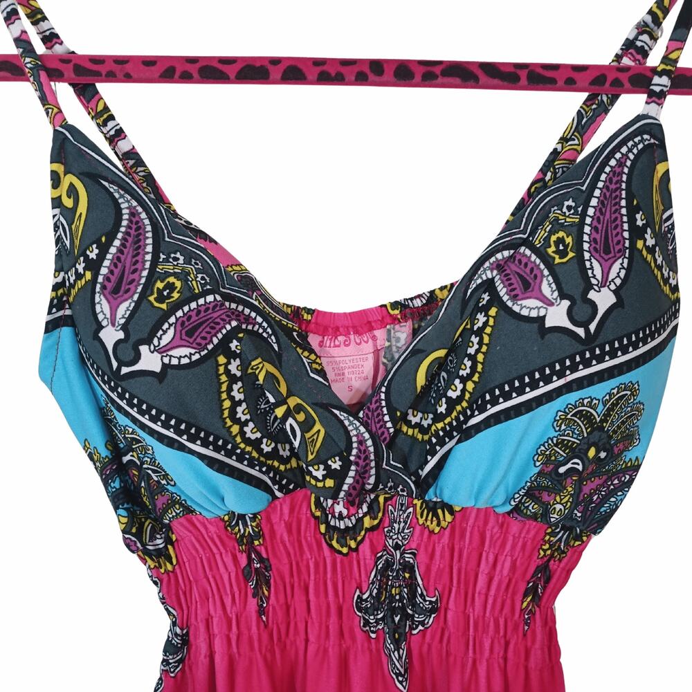 She's Cool Women's Boho Maxi Dress Pink Sz Small With Built In Bra Elastic Waist - Picture 3 of 8